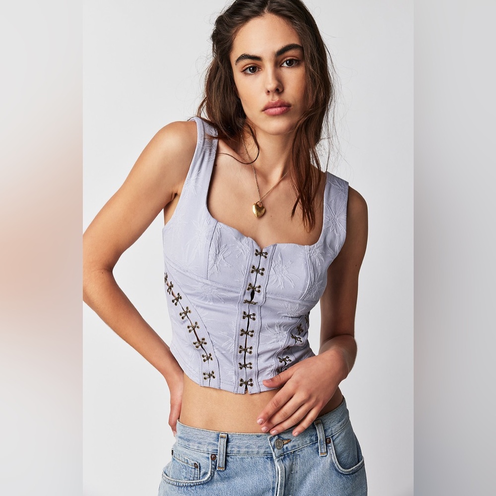 Free People | Vintage-Style Chambray Blue Corset Bustier Top S